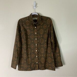 Barbour Womens brown vintage inspired printed long sleeve cotton button down Top